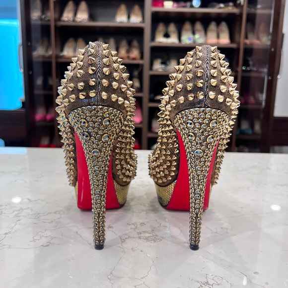 Rare Christian Louboutin Lady Peep Spikes Hematite/Bronze Strass 37.5 - Picture 8 of 15